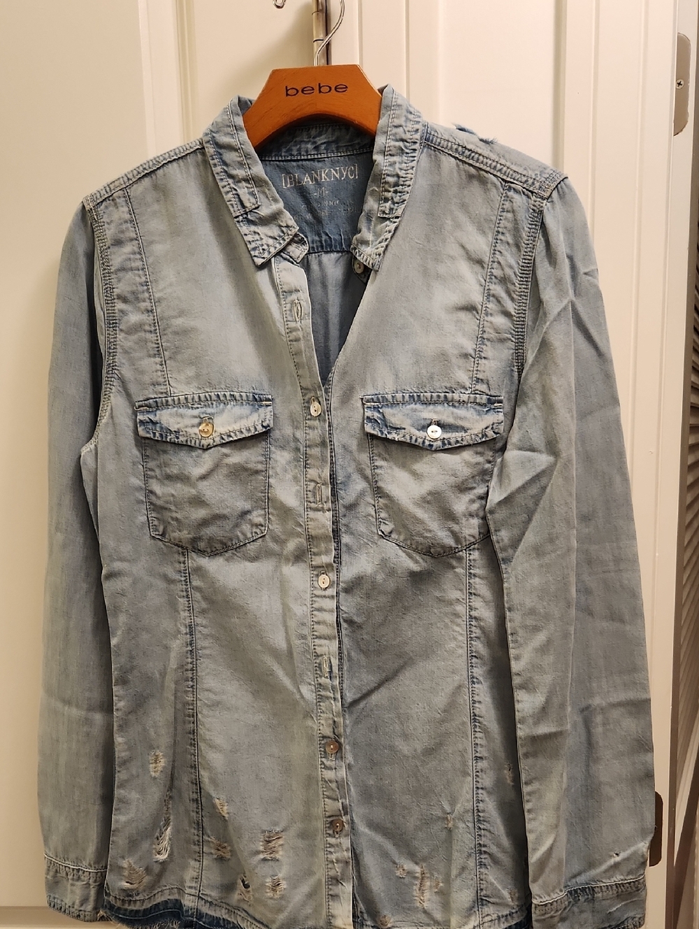 NWOT Blank NYC Light Blue Distressed Denim Shirt